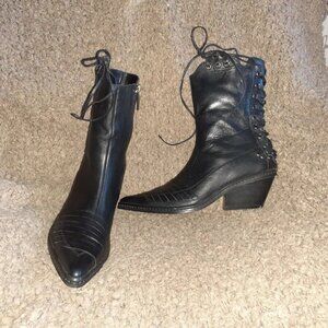 HARLEY DAVIDSON-VANNIS-Black Leather-Corset Back-Chains-Sz 5.5-Near Mint